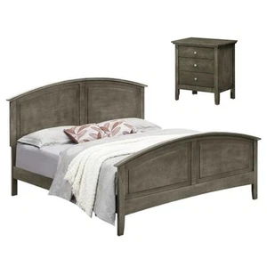 Home Square 2-Piece Set with Full Panel Bed and 3-Drawer Nightstand in Gray - Picture 1 of 7