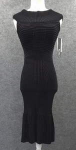XOXO Dress Womens Small Bodycon Mermaid Crochet Knit Midi Lined Black NEW - Picture 1 of 22