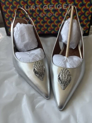 Kurt Geiger Belgravia Metallic Leather Eagle Head Ornament Slingback Pumps-8.5 - Image 1 of 4