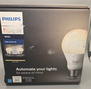 Philips Hue White 4 Pack A19 LED Smart Bulbs Starter Kit w/ Bridge - 472001 - Picture 1 of 4