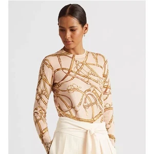 Lauren Ralph Lauren rosa Reitsport-Print Rundhalsausschnitt Slim-Fit Pullover Größe Large - Bild 1 von 15
