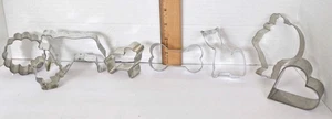 Vintage 8 Aluminium tiefe Keks Keksausstecher Knochen Katze Kuh Weihnachtsmann Herz I - Bild 1 von 8