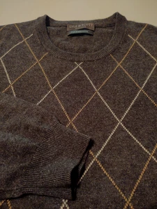 LYLE & SCOTT (Scotland) Men's Crew Neck SILK & CASHMERE XL Gray Diamond Sweater - Picture 1 of 5