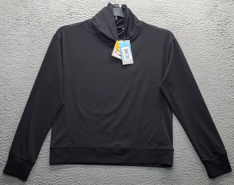 PUMA 高尔夫 Cloudspun Top 女式 XS 黑色 UPF 40 罗纹下摆模拟领套衫 — 第 1/4 张图片