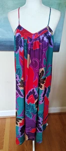 Vtg Mary McFadden Bright Floral Print Spaghetti Strap Maxi Dress Loungewear Sz M - Picture 1 of 5