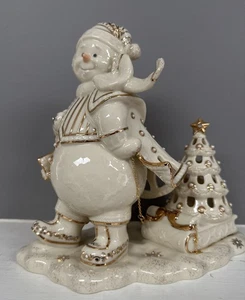 Lenox Florentiner und Perle Schneemann mit beleuchtetem Baum Figur Neu im Karton - Bild 1 von 18