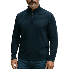 Ted Baker London Herren Trichterkragen Langarm 1/4 Zip Strick Pullover Baumwolle Leinen - Bild 1 von 12