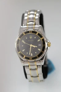 Bulova Marine Star Watch Men Silver Gold Stainless St 100m Batt Gray Date Quartz - Picture 1 of 6