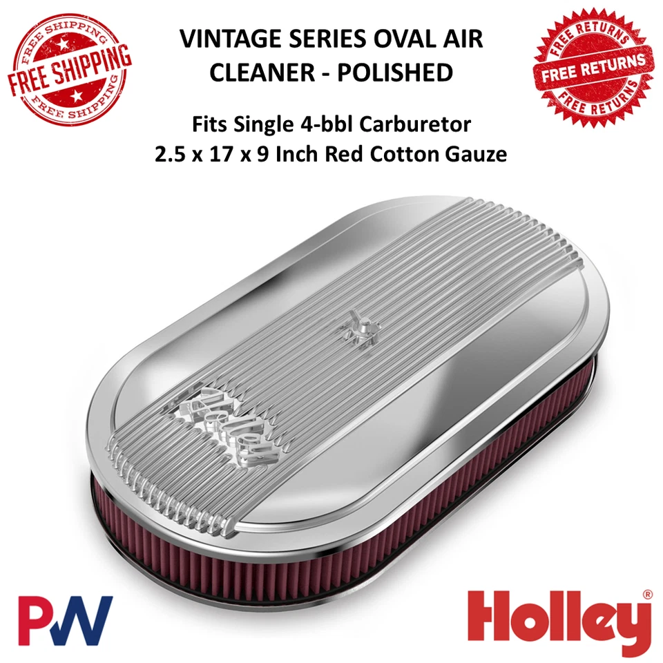 Holley Air Cleaner Vintage Oval Red Cotton Gauze Polished For Single 4-bbl Carb. - Image 1 of 4