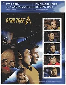 2016 Canada SC# 2912 Star Trek 50th Anniversary - pane of 5 M-NH  - Picture 1 of 1