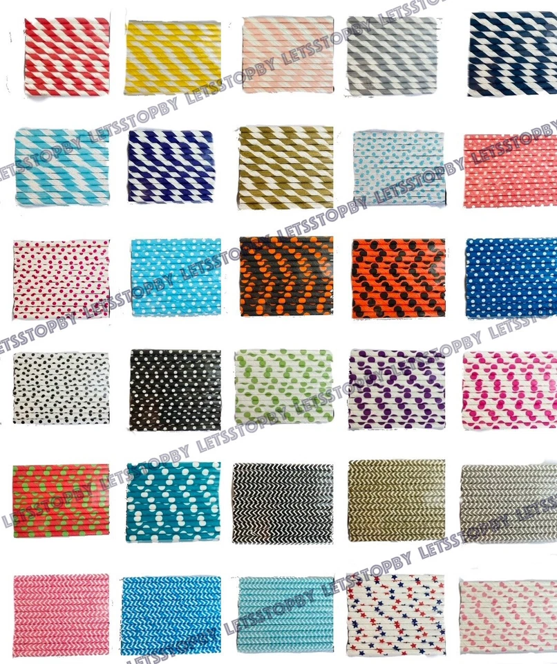 Pajita de papel desechable a lunares a rayas Chevron 50/200 para fiesta de cumpleaños Foto 1 de 1