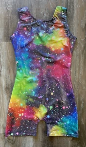 Girl's BIKETARD~ Size 140~8 to 10~Gymnastics~Dance~Rainbow Galaxy Foil Pattern - Picture 1 of 4