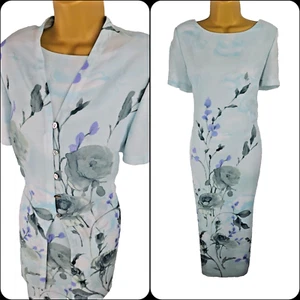 Jacques Vert Light Blue Floral Dress and Jacket, Mother of the Bride, UK 14 - Picture 1 of 15