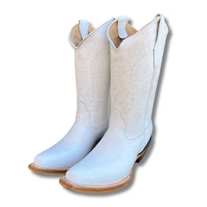 Women's Leather Western Cowgirl White Boot with Leather Sole (Great for Dancing) - Picture 1 of 27