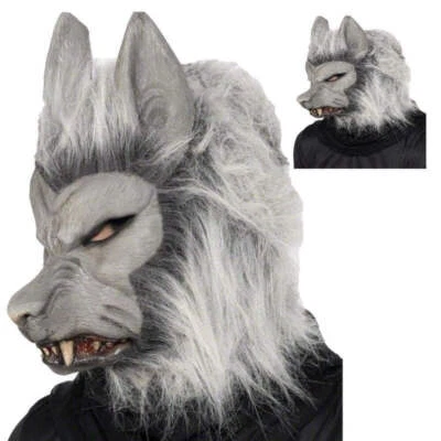 Grey Horror Werewolf Wolf Mask Halloween Hairy Fancy Dress Animal Accessory - Image 1 of 2