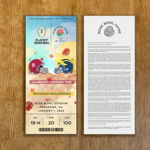 Réplica de talón de boleto Michigan vs Alabama 1/1/24 Rose Bowl personalizable cualquier asiento - Imagen 1 de 3