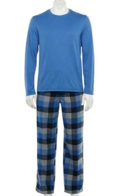 Mens Pajamas 2 Pc Croft & Barrow Blue Top & Plaid Pants Flannel Winter-size S - Image 1 of 4