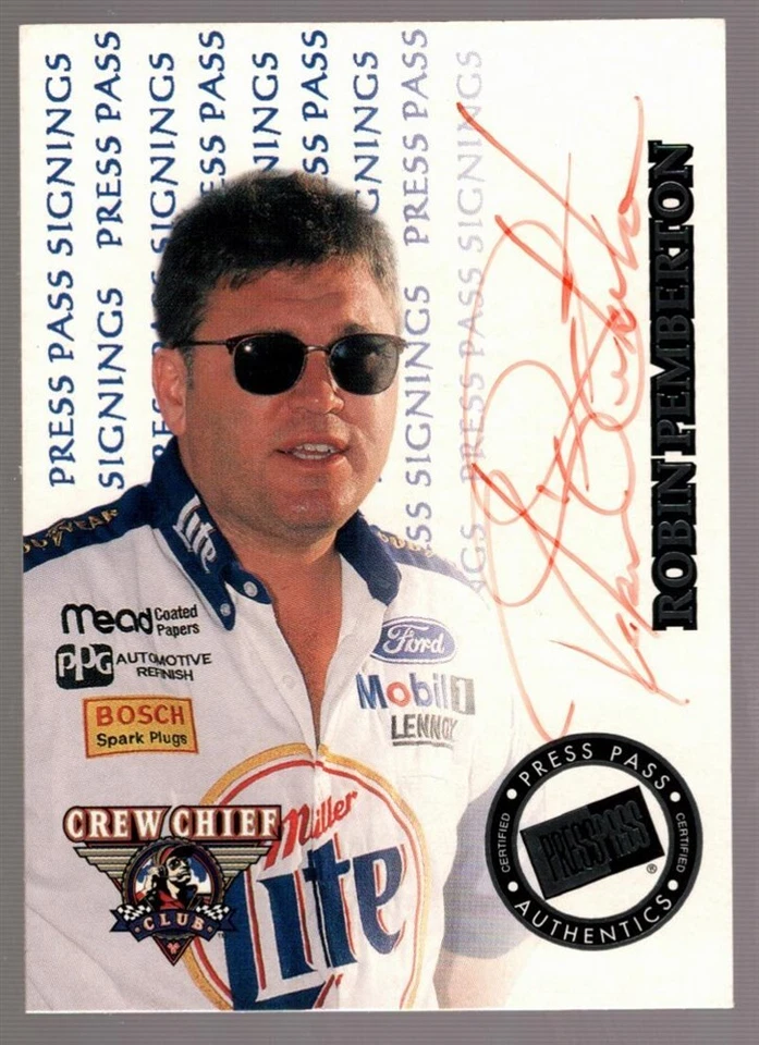 ROBIN PEMBERTON 445/500 NASCAR ON CARD AUTO SP 1999 PRESS PASS AUTOGRAPH - Image 1 of 1