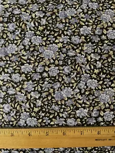 Periwinkle Violet Black Small Floral Calico 100% Cotton Fabric 1 Yard x 44" - Picture 1 of 5