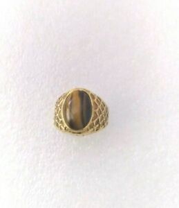 Nice 18K Gold Plated HGE Handmade Oval Brown Cat Eye Stone Ring Size 12 Unisex 