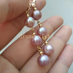 Timeless Perfect AAAA + SOUTH SEA Purple Pearl Natural Earrings 14k Gold P  - Picture 1 of 6