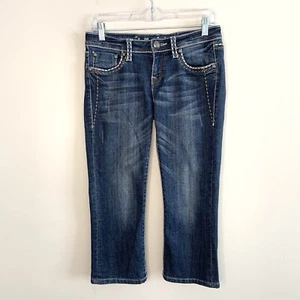 LA Idol Jeans Junior Damen 7 Capri dicke Stiche Stickerei blau Denim Stretch - Bild 1 von 14