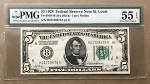 1928 $5 FRN  St. LOUIS   FR. 1950-H [] PMG 55 EPQ Ser# H 01729678 A - Picture 1 of 3