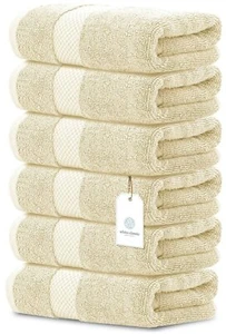 Luxury Beige Hand Towels - Soft Cotton Absorbent Hotel towel 6-Pack - Picture 1 of 5