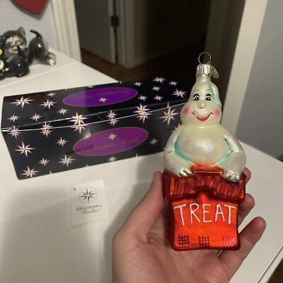 Radko Halloween Ghost Candy Trick Or Treat Bag Glass Ornament 5.25” - Image 1 of 4