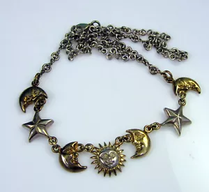 Estate Vintage Signed SERGIO BUSTAMONTE Sun Moon Star Sterling Silver Necklace - Picture 1 of 4