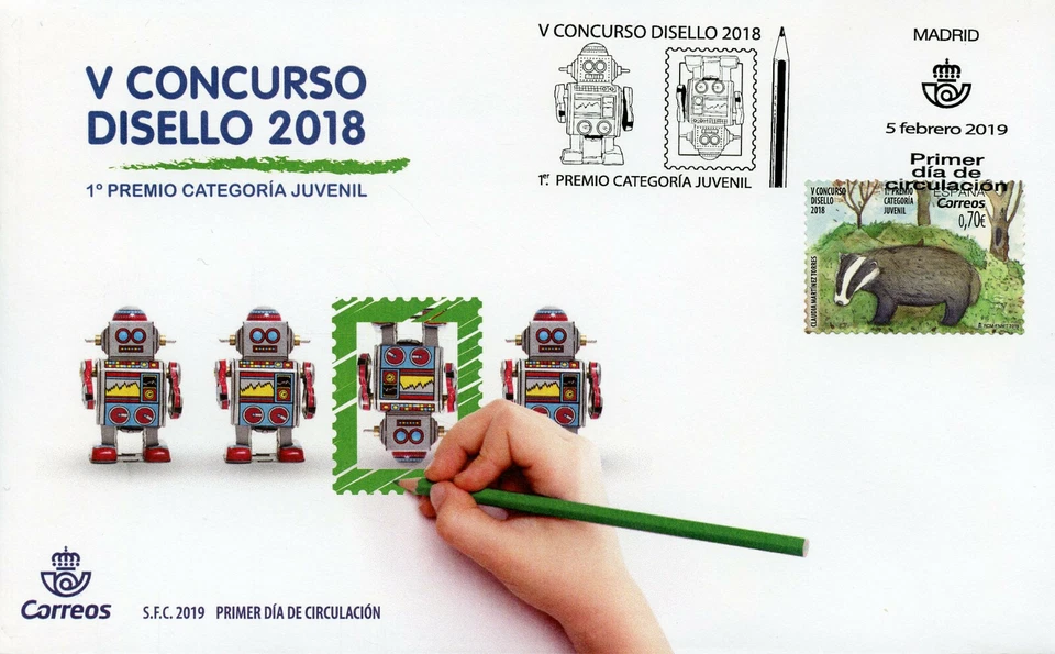 Spain 2019 FDC Disello Stamp Design Youth Badgers 1v Cover Wild Animals Stamps - Image 1 of 1