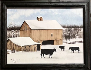 Billy Jacobs Black and White cow Barn Art Print-Framed 18.5 x 14.5 - Picture 1 of 1