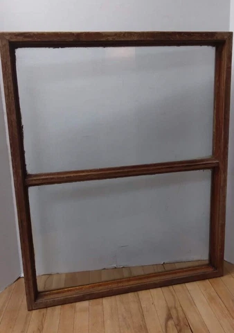 Vintage 25 x 21 x 2 Farm House Wood and Glass Two Pane Window and Frame Cover