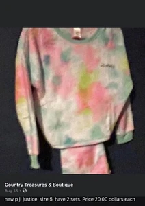 New Justice Style Pjs 2 Pc Outfit - Picture 1 of 1