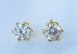 Moissanite Stud Earrings Lab Grown 2.0 Carat Round Cut VVS1 Color D - Picture 1 of 6