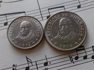 NICARAGUA 5 + 10 c 1972 KM24.2a+17.2a Ni/St 1-yr types Medal alignment TOP GRADE - Picture 1 of 2