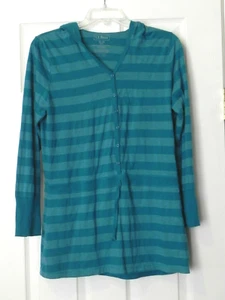 LL Bean Girl's Size XL 18 Green 2 Tone Stripe LS Tunic Top w/Hoodie Item-OJPP8 - Picture 1 of 2
