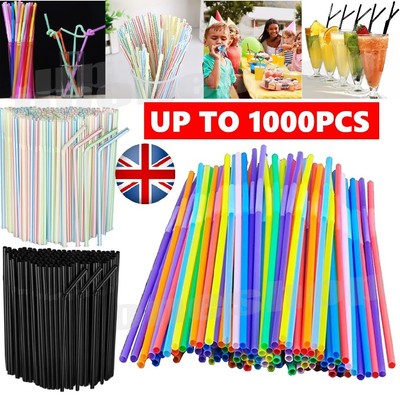 Bunte Flexible Plastik-Trinkhalme (100-1000 Stück) - Perfekt Für Geburtstagsparty, Events & Drinks