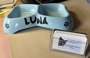 1 Green Left In Stick. Double Dog/Cat Feeding Bowl Personalised! - Picture 1 of 3