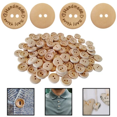 Natur Holzknöpfe Handarbeit mit Liebe Design Knopf für Baby gestrickt 15 mm - Bild 1 von 4