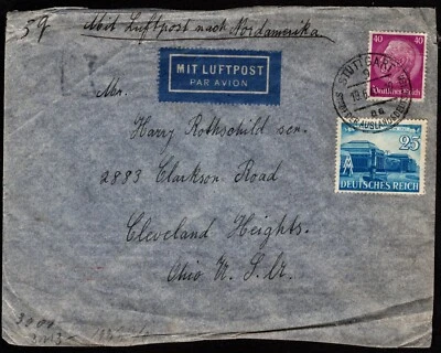Germany - 1941 - Censored Airmail Cover Stuttgart to Cleveland Heights Ohio US - Image 1 of 2