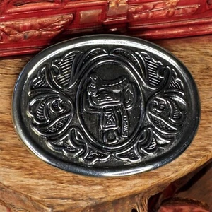 Vintage Avon Silver Belt Buckle Horse Saddle Design Western Rodeo Style - Picture 1 of 3