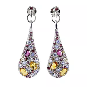 Verano 925 Pendientes Plata Ovalado Citrino Zafiro Tanzanita Piedras Joyería - Imagen 1 de 14
