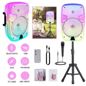 8" Portable Rechargeable Bluetooth PA Karaoke Loud Party Speaker W/ Mic & Stand - Picture 1 of 17