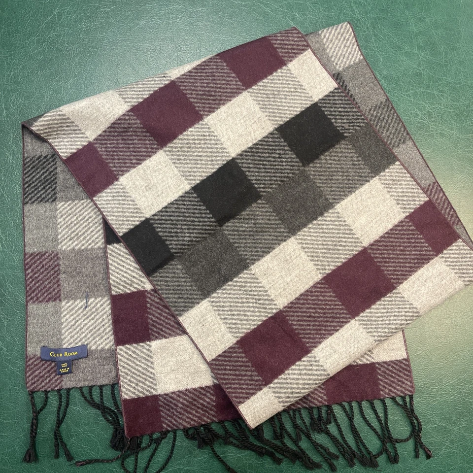 $285 Club Room Para hombres Gris Púrpura A Cuadros Unisex 100% Seda Invierno Cálido Chal Bufanda Foto 1 de 4