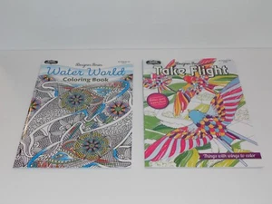2 Adult Coloring Books Water World & Take Flight - Birds Fish Beach Turtles + - Picture 1 of 9