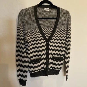 JCrew grau & haferflocken Zickzack Streifen Strickjacke Medium Vintage - Bild 1 von 12