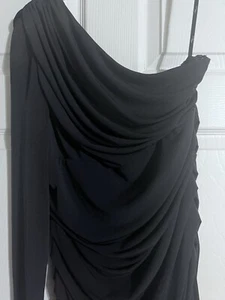 Suzi Chin One Shoulder Dress Size 8 Plum Ruched Long Sleeve - Picture 1 of 4