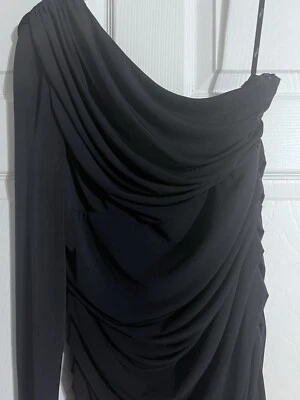 Suzi Chin One Shoulder Dress Size 8 Plum Ruched Long Sleeve - Image 1 of 4