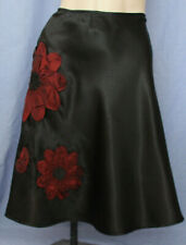 Women's Black Satin Skirt w Floral Red Appliqué - Size 8 NWOT